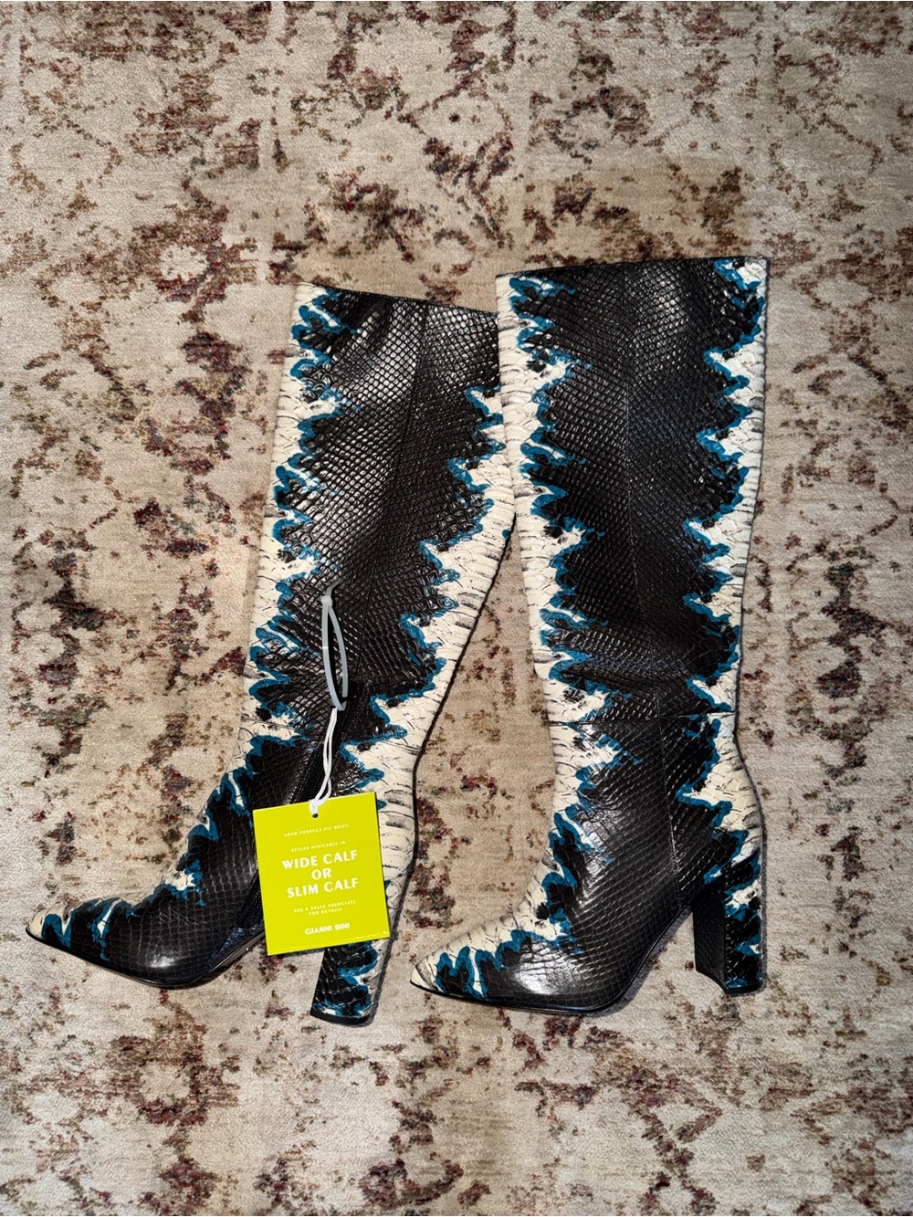 Gianni Bini Black, White & Teal Snake-Print Over-the-Knee Boots